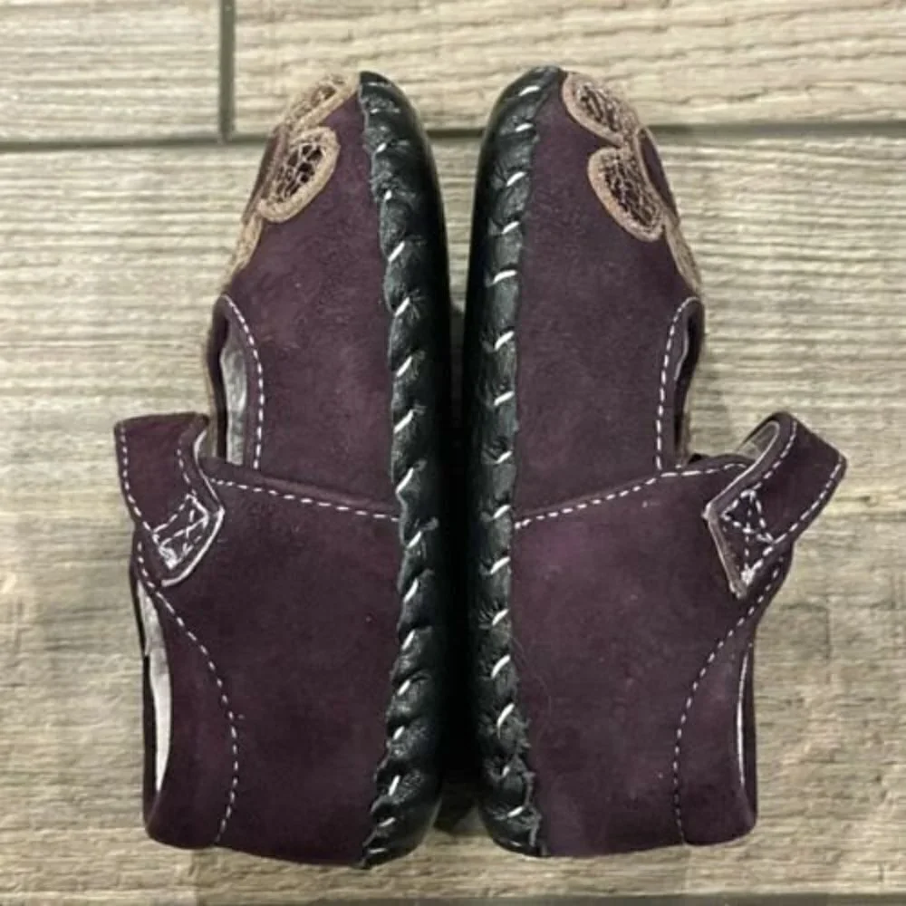 Pediped Baby Girl Leather Purple Mary Jane Flower Shoe Slip On 0-6 M SZ 2.5-3.5